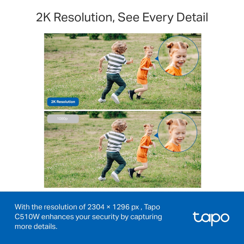 TP-Link Tapo C510W Outdoor Pan/Tilt Security WiFi Camera, 2k 1080P, 360Â° horizontal and 130Â° vertical view, Power : AC Adapter