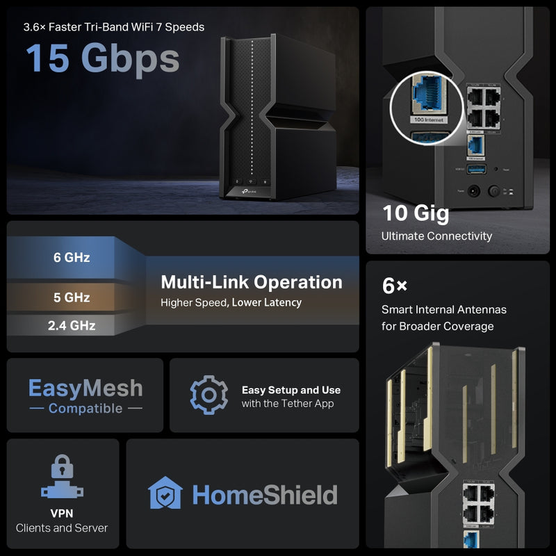 TP-Link Archer BE700 BE15000 Tri-Band Wi-Fi 7 Router