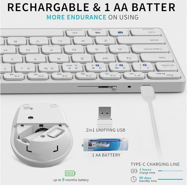 Rapoo 9050M slim multi-mode wireless Keyboard & Mouse, White