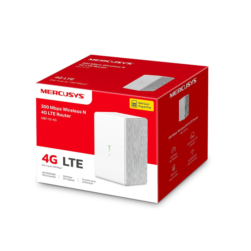 MERCUSYS N300 Wi-Fi 4G LTE Router, Build-In 150Mbps 4G LTE Modem