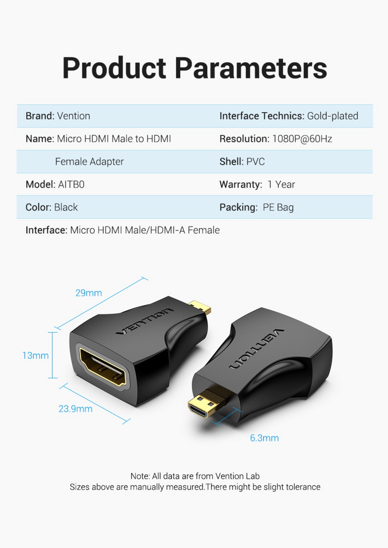 Vention Micro HDMI Male to HDMI Female Adapter Black