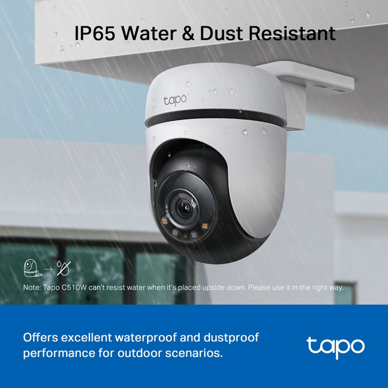 TP-Link Tapo C510W Outdoor Pan/Tilt Security WiFi Camera, 2k 1080P, 360Â° horizontal and 130Â° vertical view, Power : AC Adapter