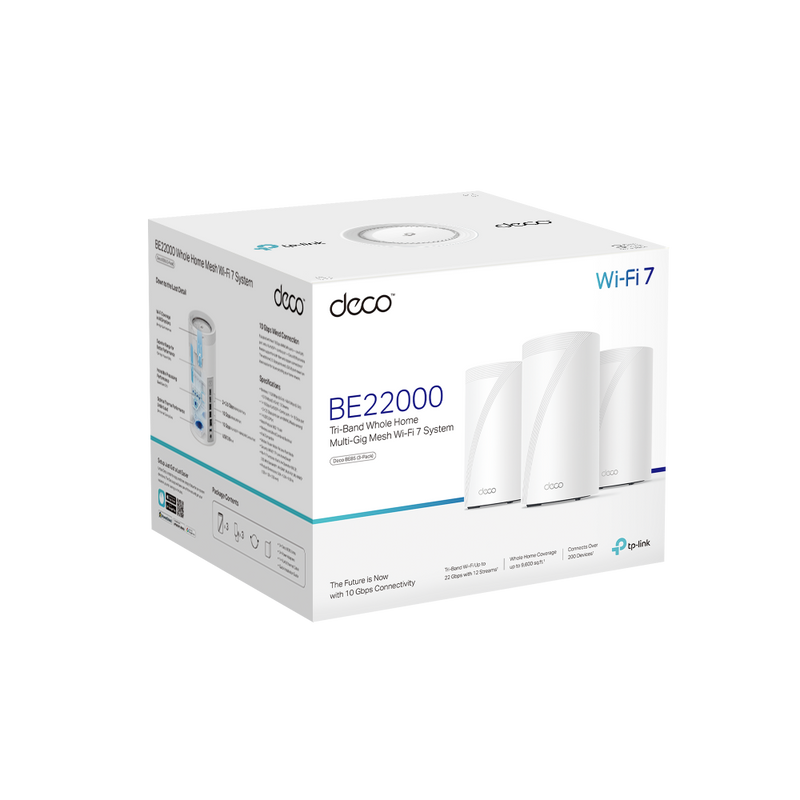 TP-Link Deco BE85 BE22000 Tri-Band Whole Home Mesh Wi-Fi 7 System - 3 Pack
