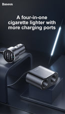 Baseus High Efficiency One to Two Cigarette Lighter(dual-cigarette lighter 80W +dual USB 3.1A)Black