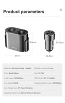 Baseus High Efficiency One to Two Cigarette Lighter(dual-cigarette lighter 80W +dual USB 3.1A)Black