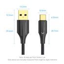 Vention Nylon Braided USB 2.0 A Male to C Male 3A Cable 1M Black LED Type