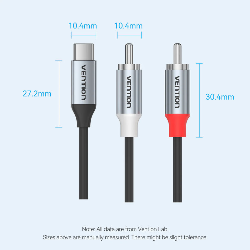 Vention USB-C Male to 2RCA Male with DAC Audio Cable 1M Gray