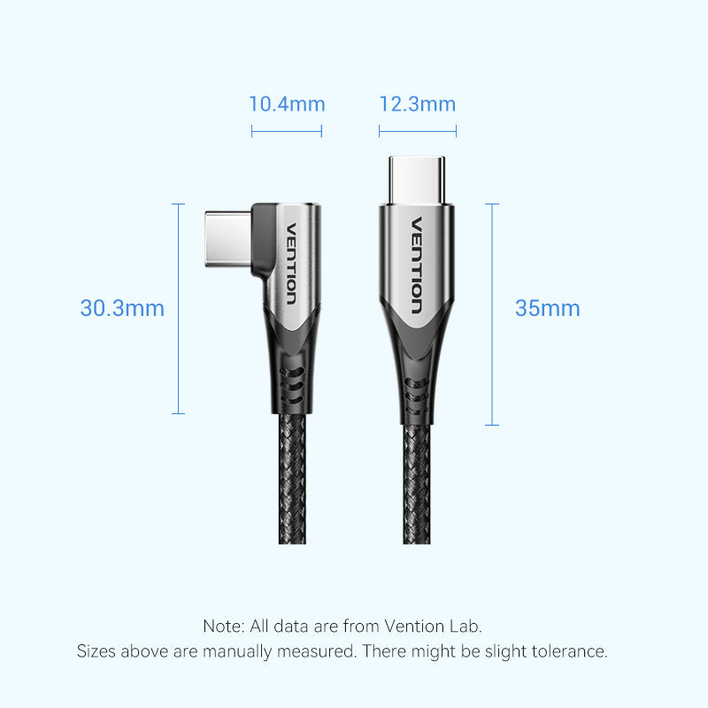 Vention USB 2.0 Type-C Male to Type-C Male Right Angle 3A Cable 1M Gray Aluminum Alloy Type
