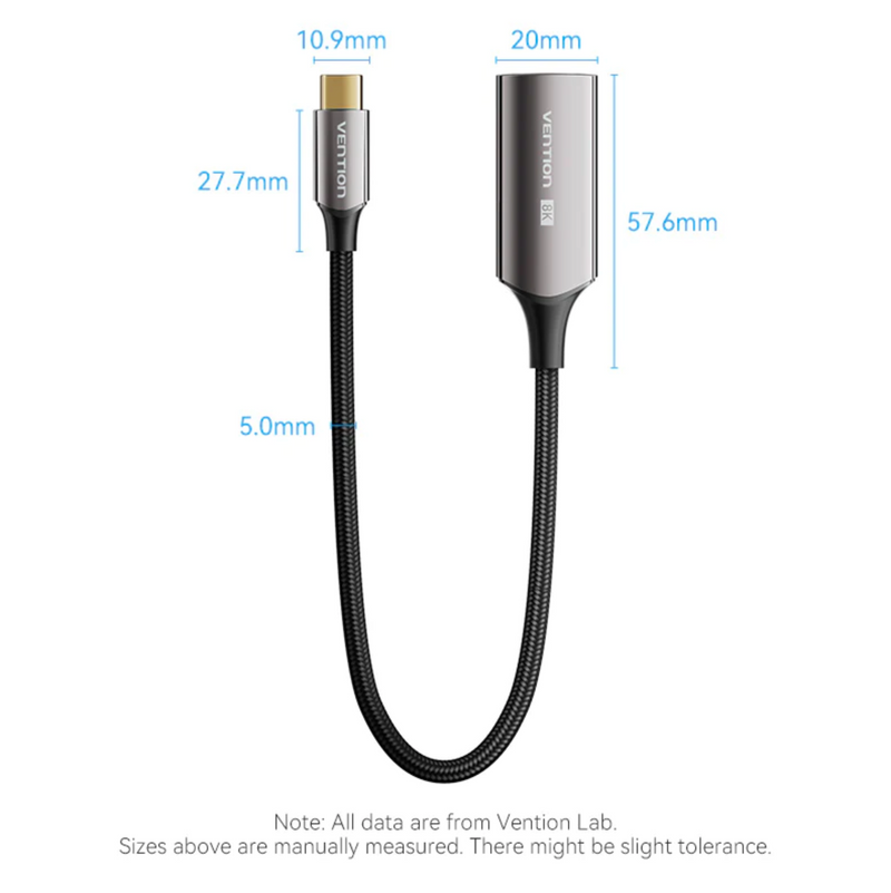 Vention Cotton Braided USB-C to HDMI 8K Converter 0.25M Black Zinc Alloy Type