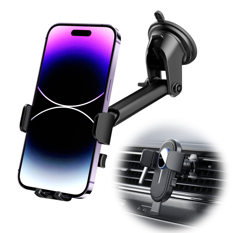 Vention One Touch Clamping Car Phone Mount with Suction Cup+Duckbill Clip Black Square Type