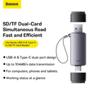 Baseus Lite Series USB-A & Type-C to SD/TF Card Reader Grey