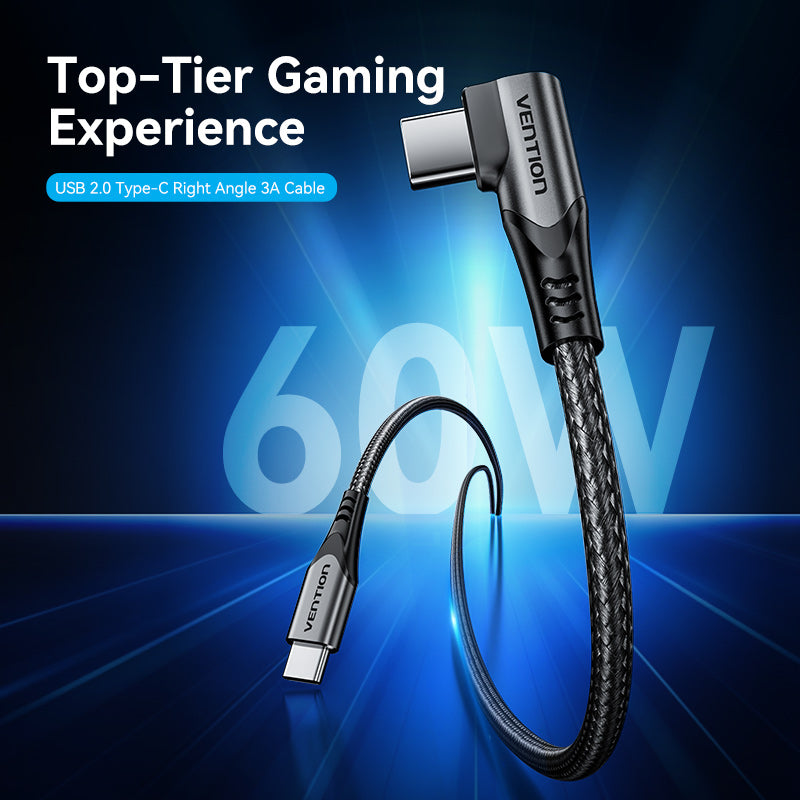 Vention USB 2.0 Type-C Male to Type-C Male Right Angle 3A Cable 1M Gray Aluminum Alloy Type