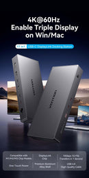 Vention USB-C to (DP+HDMI)/(USB-C+HDMI)/USB 3.2 Gen 2-C*2/USB 3.2 Gen 2-A/RJ45/SD/TF/PD DisplayLink Docking Station Gray Aluminum Alloy Type