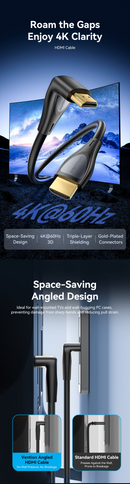 Vention HDMI-A Male to Male 4K HD Right Angle Cable 90 Degree 2M Black