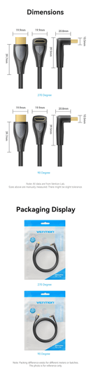 Vention HDMI-A Male to Male 4K HD Right Angle Cable 90 Degree 2M Black