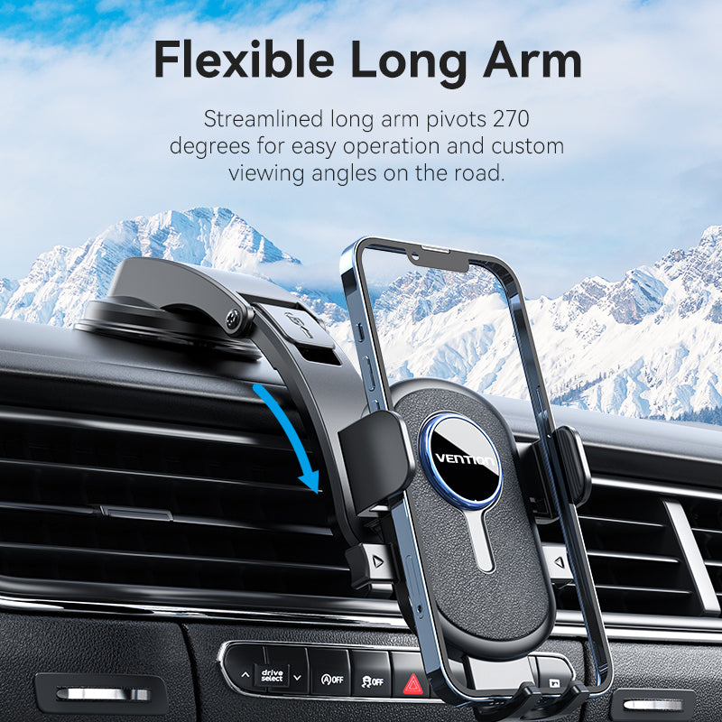 Vention One Touch Clamping Car Phone Mount with Suction Cup Black Square Type