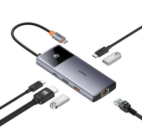 Baseus Metal Gleam Series II 6-in-1 USB HUB, USB-C to 1*HDMI4K@60Hz+1*USB-Cˆ10Gbps+2*USB-A(10Gbps)+1*RJ45+1*USB-CˆPD