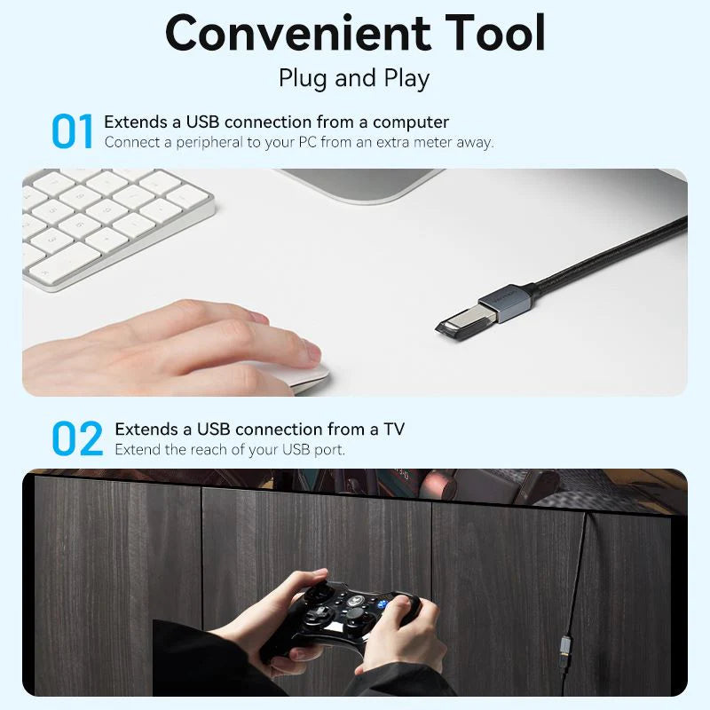 Vention Cotton Braided USB 3.0 Type A Male to Female Extension Cable 1M Gray Aluminum Alloy Type