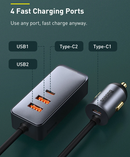 Baseus Share Together PPS multi-port Fast charging car charger with extension cord 120W 2U+2C Gray