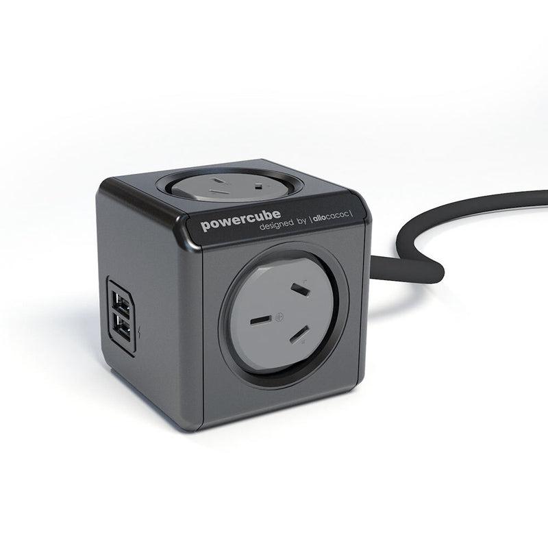 ALLOCACOC POWERCUBE Extended Outlets with USB 1.5M - BLACK