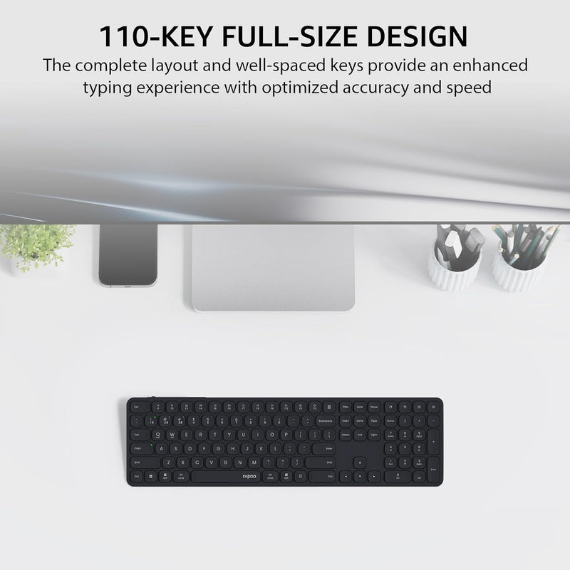 Rapoo E9550L Wireless Multi-mode Ultra-slim 110 Key Keyboard with Bluetooth and 2.4g