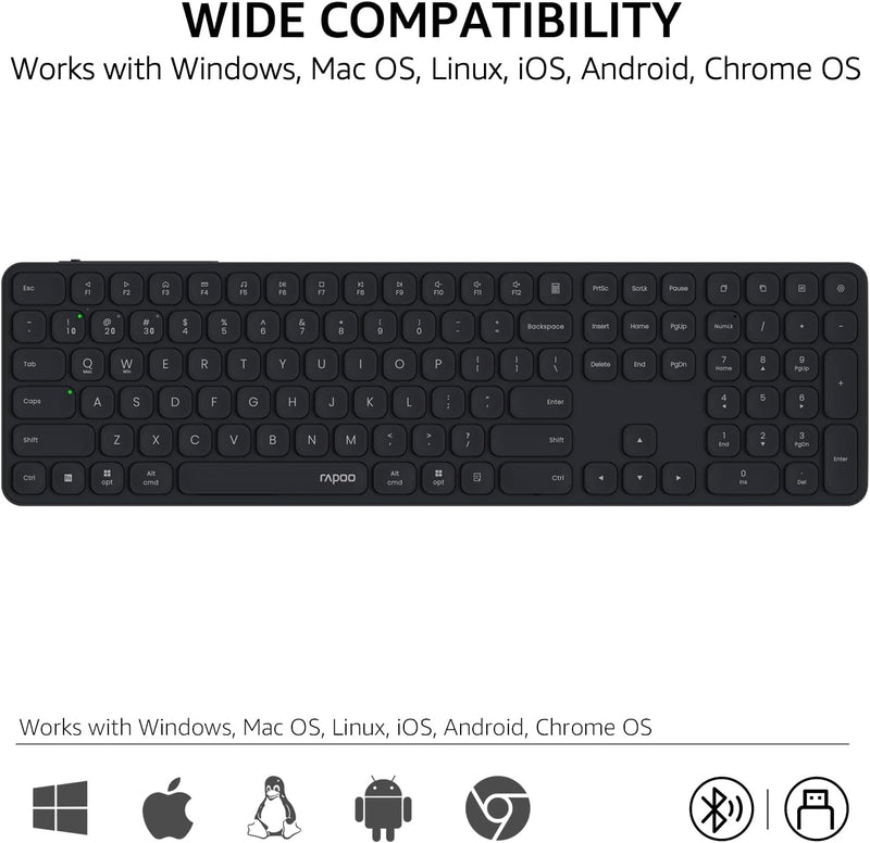 Rapoo E9550L Wireless Multi-mode Ultra-slim 110 Key Keyboard with Bluetooth and 2.4g