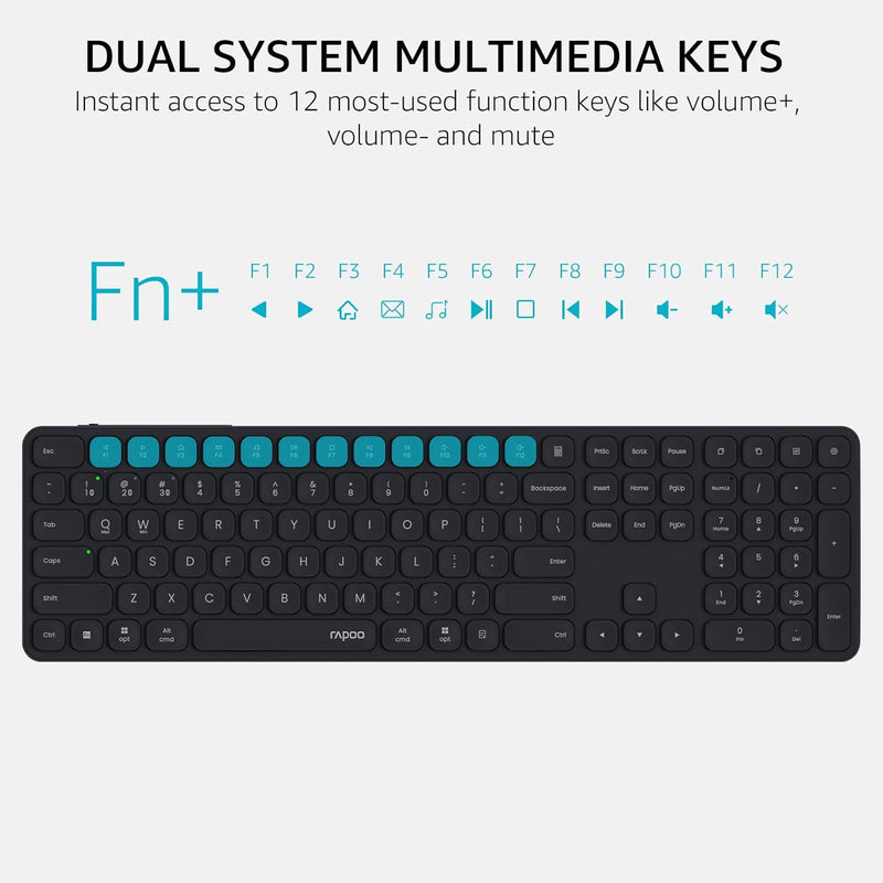 Rapoo E9550L Wireless Multi-mode Ultra-slim 110 Key Keyboard with Bluetooth and 2.4g