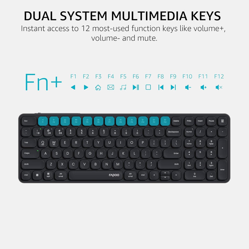Rapoo E3950L Wireless Multi-mode Ultra-slim 99 Key Keyboard with Bluetooth and 2.4g