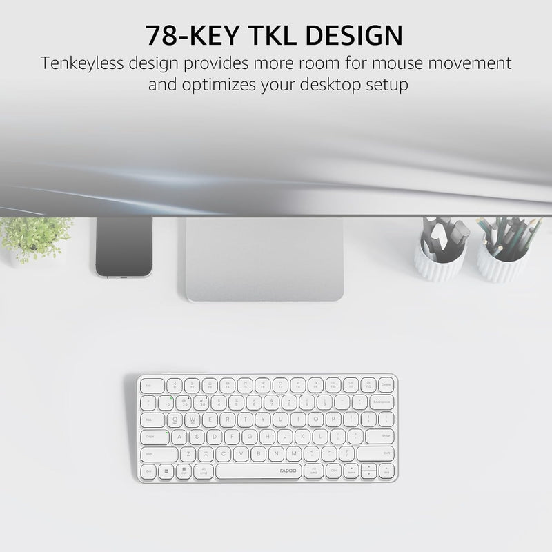 Rapoo E9050L Wireless Multi-mode Ultra-slim 78 Key Keyboard with Bluetooth and 2.4g White