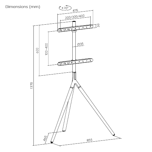 Bracom Tripod Stylish Easel Studio TV Floor Stand Matte Black & Walnut