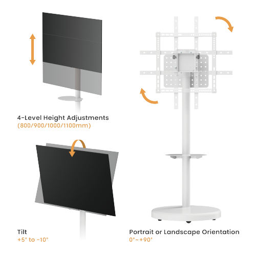 Bracom Heavy-Duty Mobile TV Floor Stand upto 86 inch TV White