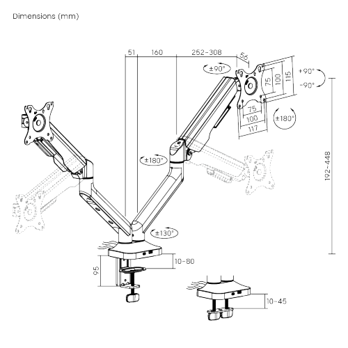 Bracom FlexPrecision Cost-Effective Gas Spring Dual Monitor Arm with USB Ports White