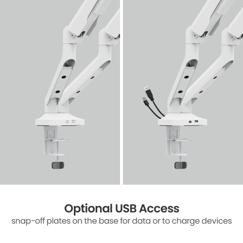 Bracom FlexPrecision Cost-Effective Gas Spring Dual Monitor Arm with USB Ports White