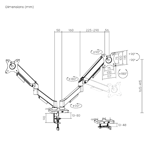 Bracom Super Economical Gas Spring Dual Monitor Arm with USB Ports Black