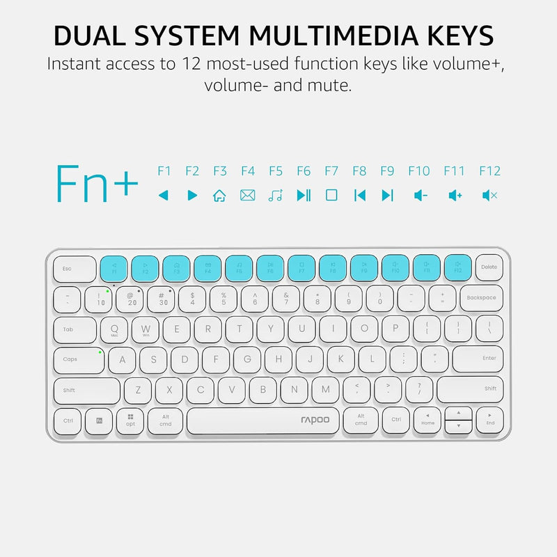 Rapoo E9050L Wireless Multi-mode Ultra-slim 78 Key Keyboard with Bluetooth and 2.4g White