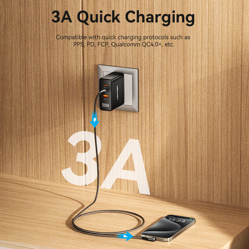 Vention USB 2.0 Type-C Male to Type-C Male Right Angle 3A Cable 1M Gray Aluminum Alloy Type