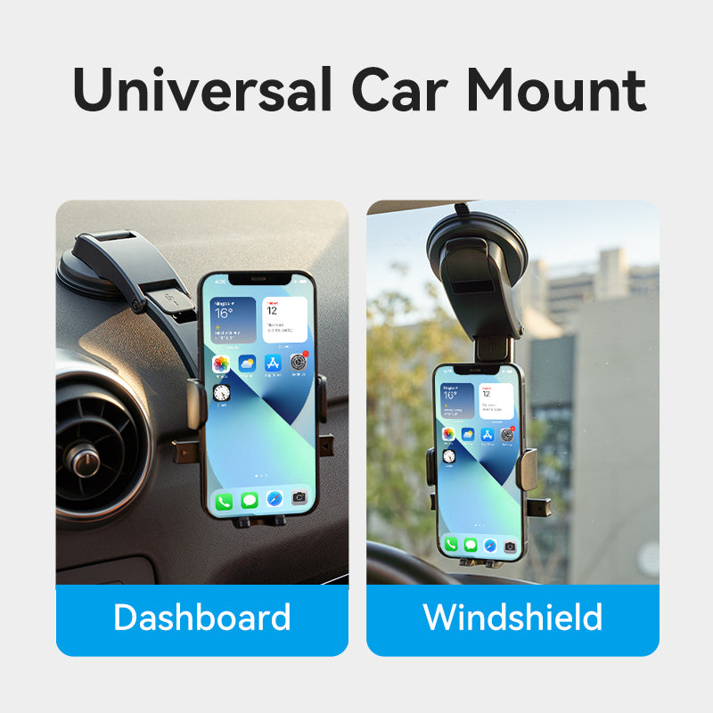 Vention One Touch Clamping Car Phone Mount with Suction Cup Black Square Type