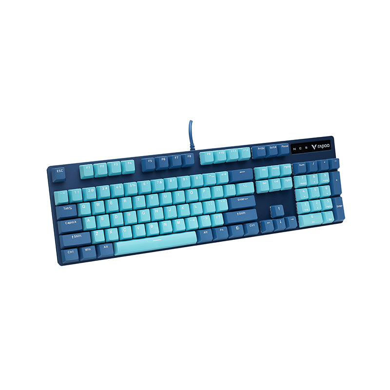 Rapoo V500 Pro Backlit Mechanical Spill Resistant, Metal Cover Gaming Keyboard, Cyan Blue