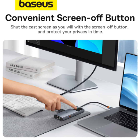Baseus Metal Gleam Series II 6-in-1 USB HUB, USB-C to 1*HDMI4K@60Hz+1*USB-Cˆ10Gbps+2*USB-A(10Gbps)+1*RJ45+1*USB-CˆPD