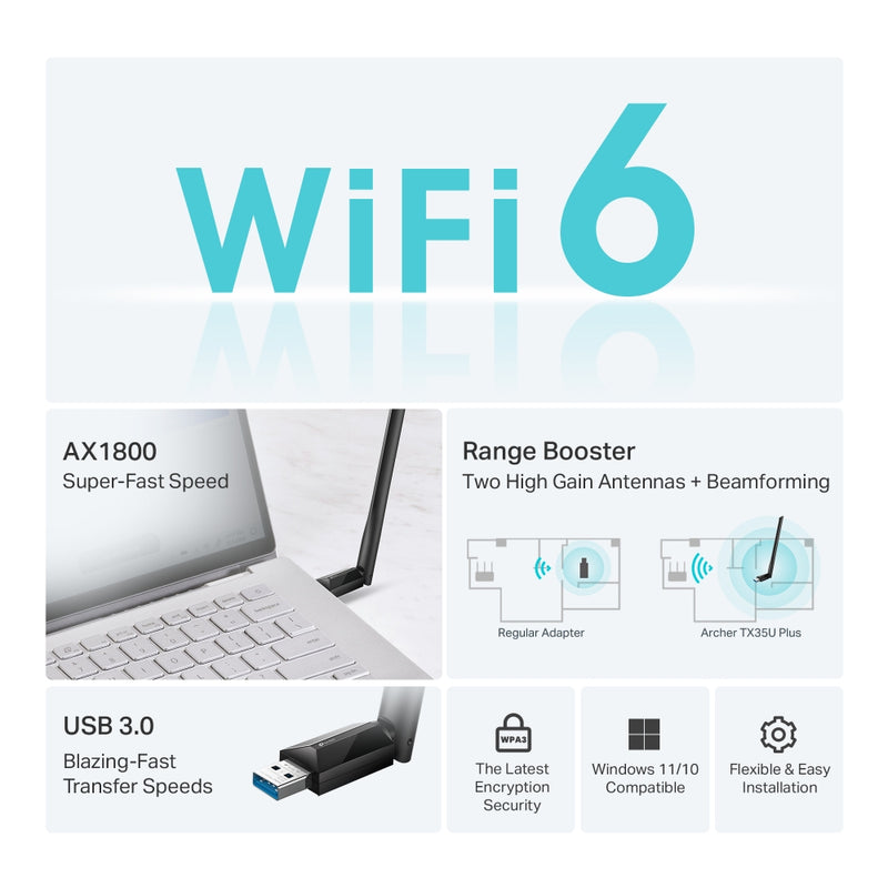 TP-Link Archer TX35U Plus AX1800 High Gain Wireless USB Adapter