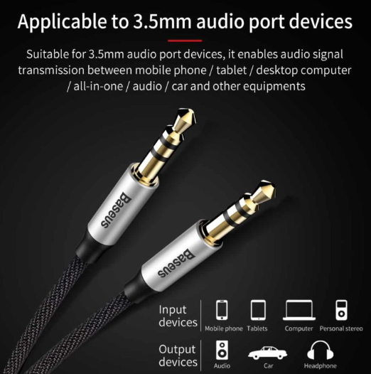 Baseus Yiven Audio Cableï¼ˆMale to Male) M30, 1.5m Silver+Black