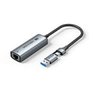Vention USB-C + USB-A to 2.5 Gigabit Ethernet Adapter 0.15M Gray Aluminum Alloy Type