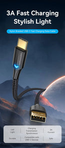 Vention Nylon Braided USB 2.0 A Male to C Male 3A Cable 1M Black LED Type