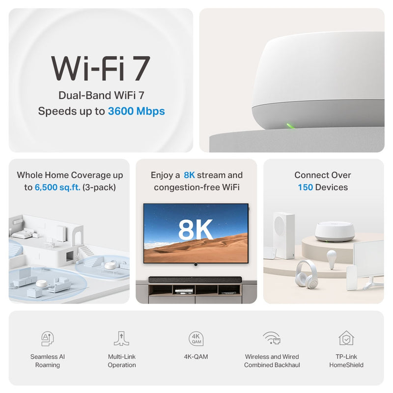 TP-Link Deco BE22 BE3600 Whole Home Mesh Wi-Fi 7 System - 3 Pack