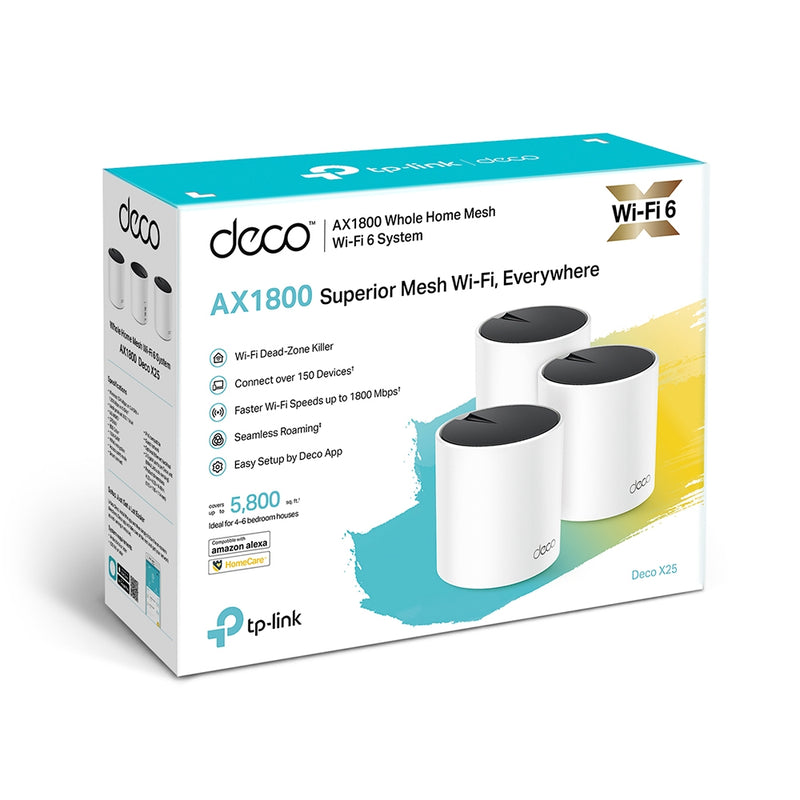 TP-Link Deco X25 Wi-Fi 6 Whole-Home Mesh System - 3 Pack, MU-MIMO, Dual-Band AX1800, Parental Controls, Antivirus, QOS