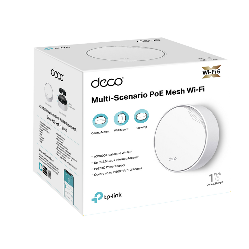 TP-Link Deco X50-POE AX3000 Whole Home Mesh WiFi 6 System with PoE - 1-Pack