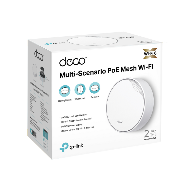 TP-Link Deco X50-POE AX3000 Whole Home Mesh WiFi 6 System with PoE - 2-Pack