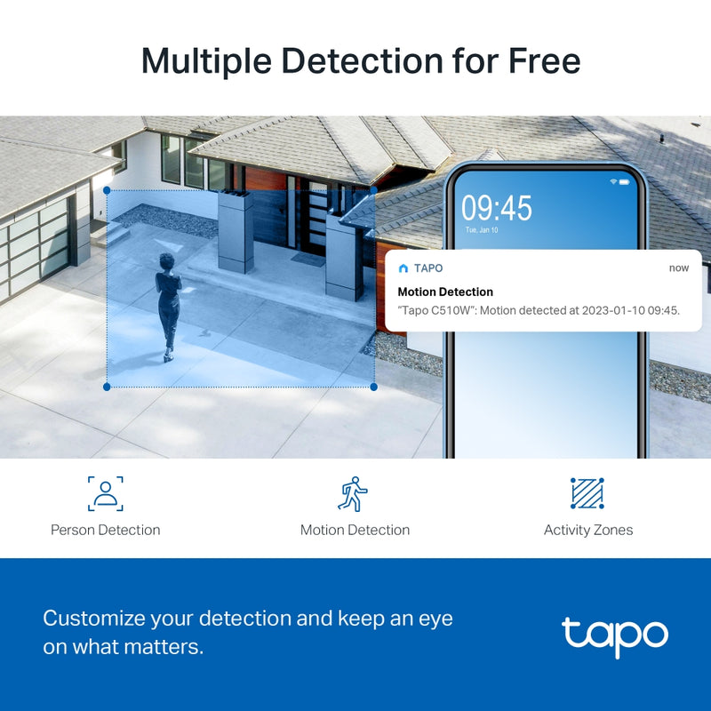 TP-Link Tapo C510W Outdoor Pan/Tilt Security WiFi Camera, 2k 1080P, 360Â° horizontal and 130Â° vertical view, Power : AC Adapter