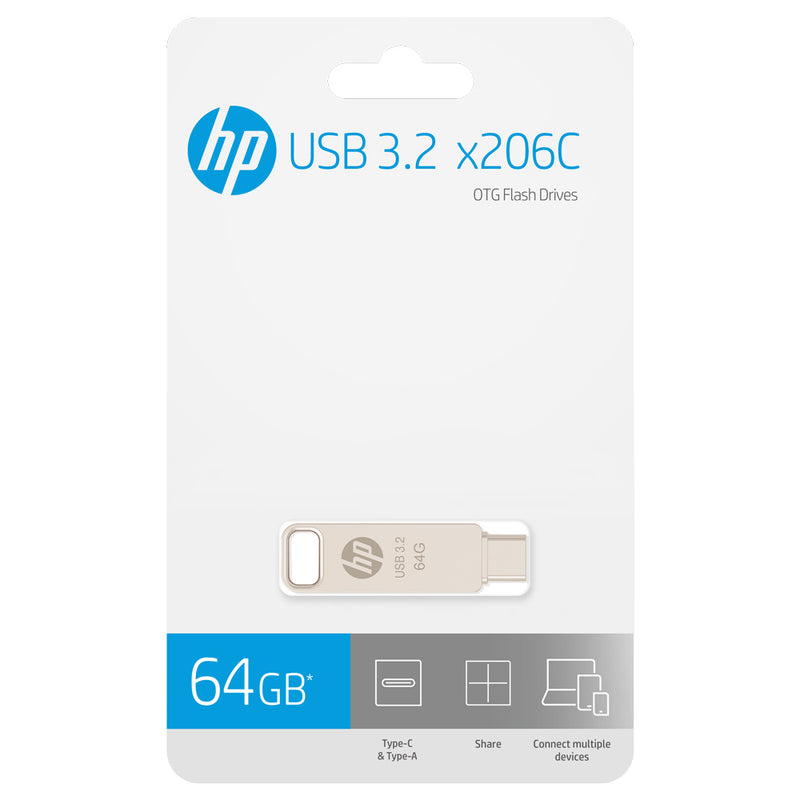 HP x206c OTG, Type-C USB 3.2, 64GB, Dual Flash Drive