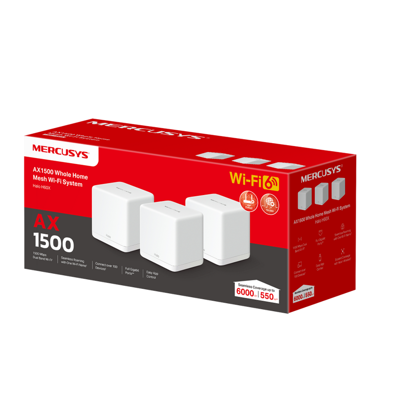 Mercusys Halo H60X AX1500 Whole Home Mesh WiFi 6 System - 3 Pack